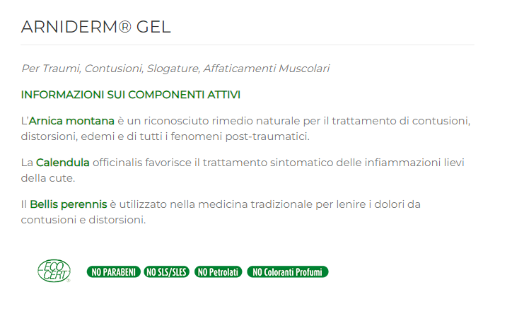 ARNIDERM GEL ARNICA LENITIVO PER TRAUMI, SLOGATURE E AFFATICAMENTI MUSCOLARI