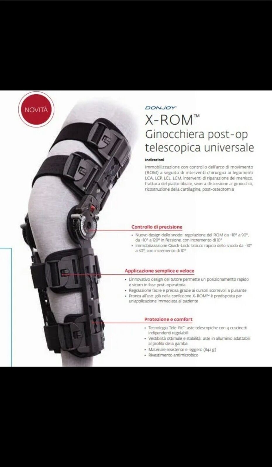 DONJOY X-ROM - GINOCCHIERA POST-OP TELESCOPICA UNIVERSALE